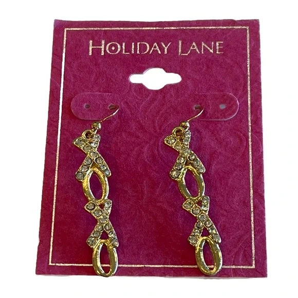 NWT Holiday Lane Valentine's Day Gold "XOXO" Dangling Earrings - Picture 2 of 5